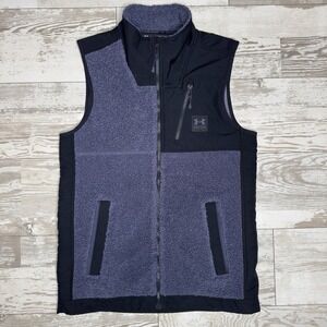 Under Armour Fleece Vest Mens Small Gray Insulated Full Zip Pockets 1366096